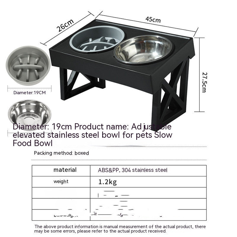 Pet Adjustable Elevated Stainless Steel Vertical Anti-choke Slow Food Dog Bowl
